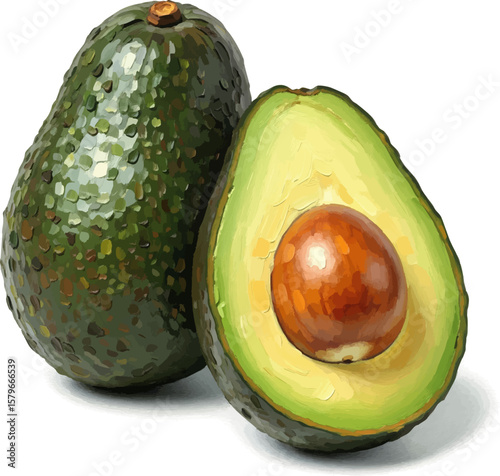 Avocado and Half with oil painting