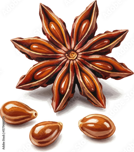 Star Anise Pod and Seeds with oil painting