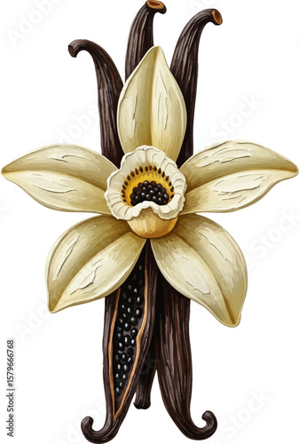 A Split Vanilla Bean with oil painting