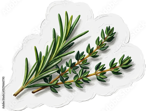 Rosemary and Thyme with oil painting