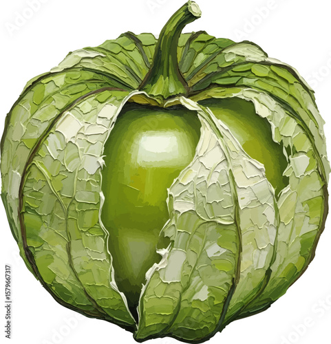 A Bursting Tomatillo with oil painting