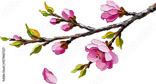 Falling Cherry Petals with oil painting