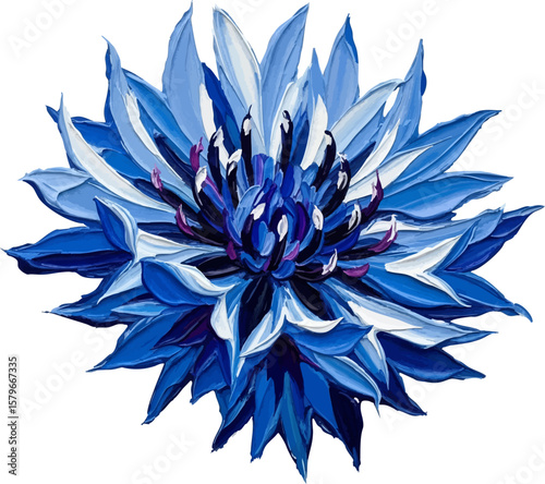 A Blue Bachelor's Button with oil painting