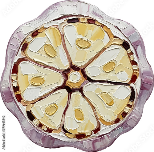 Garlic Head Cross-Section with oil painting