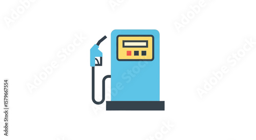 A stylized illustration of a blue gas pump with a nozzle, depicting fuel dispensing.