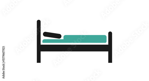 Simple illustration of a bed with a pillow and teal bedding, ready for rest.