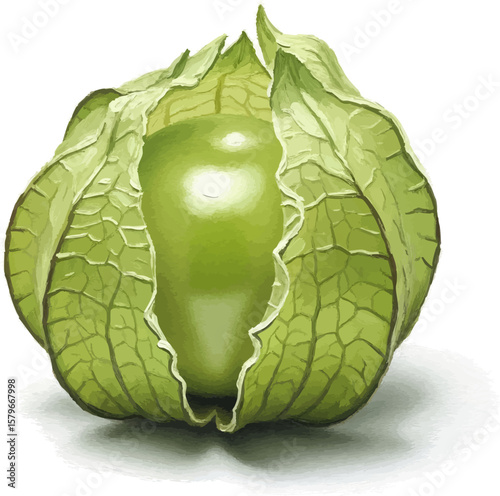A Tomatillo in Husk with oil painting