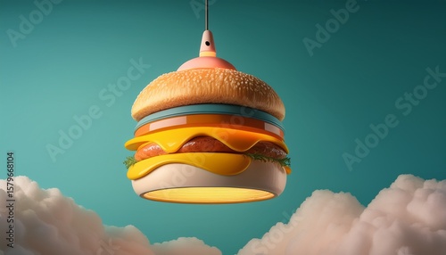 adorable burger ceiling lamp minimalist illustration whimsical and cute style