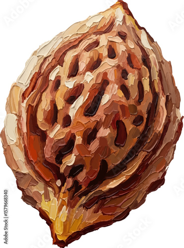 A Sculpted Peach Pit with oil painting