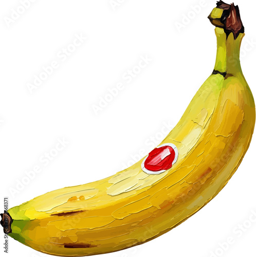 A Banana with a Sticker with oil painting