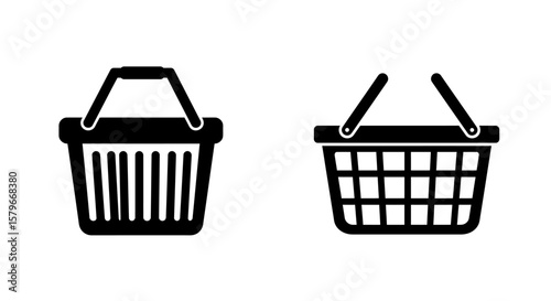 Black Shopping Basket Icons on White Background