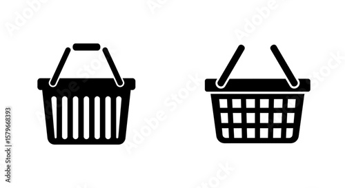Black Shopping Basket Icons on White Background