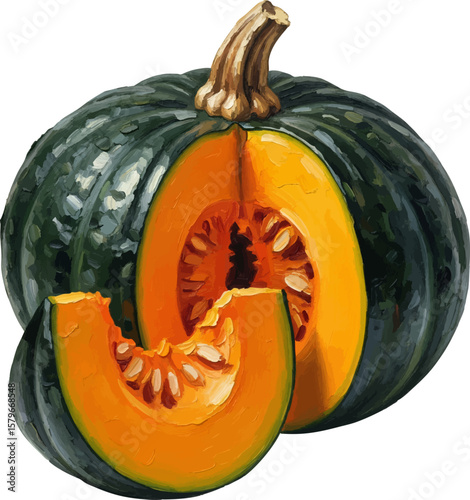 Kabocha Squash Wedge with oil painting