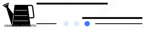 Black watering can paired with progress dots and horizontal lines suggesting nurturing and progress. Ideal for growth, development, education, sustainability, productivity, strategy, simple landing