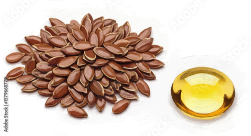Flax Seeds and Oil with oil painting