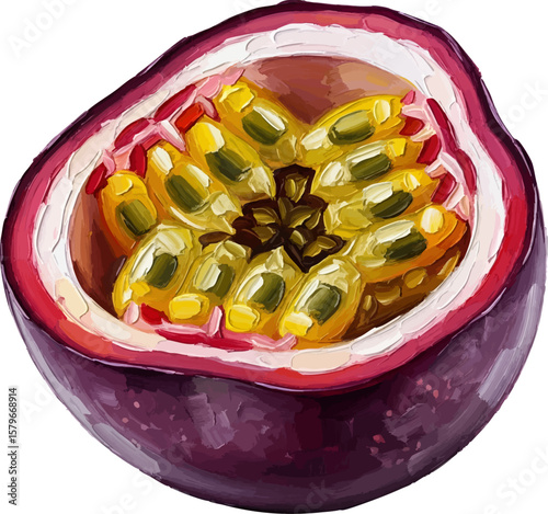 Halved Passion Fruit with oil painting