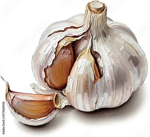 Garlic Bulb with Clove with oil painting