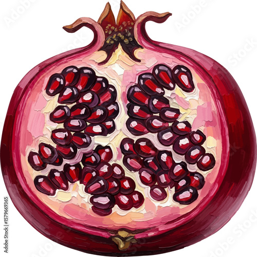 Halved Pomegranate with oil painting