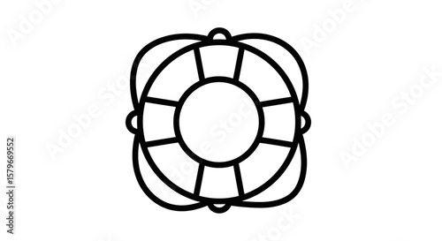 A simple, black and white illustration of a life preserver ring, ready for water rescue.