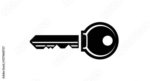 Simple black silhouette of a house key, showing a keyhead and key blade.