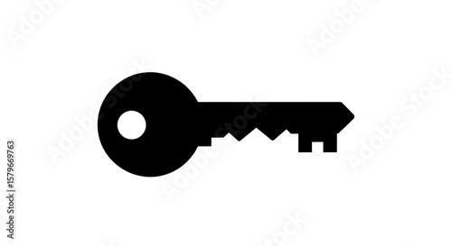 Simple black silhouette of a house key.