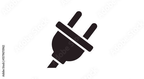 A simple, minimalist black silhouette of an electrical plug with two prongs against a plain white background.