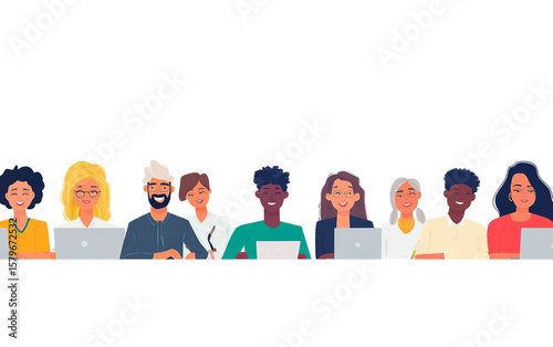 Diverse group of professionals of varying ages collaborating on business objectives isolated on transparent background PNG