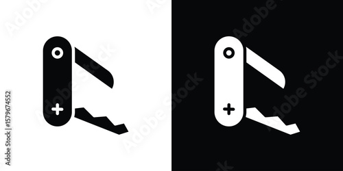 Foto Swiss Knife icon Flat Solid Style in black and white colors