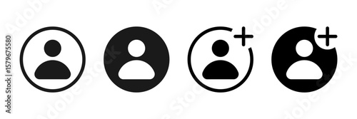 Add new user icon vector male person profile avatar with plus symbol, Add user friend icon. outline, solid icons