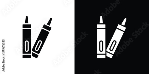 Photos Crayon icon Flat Solid Style in black and white colors