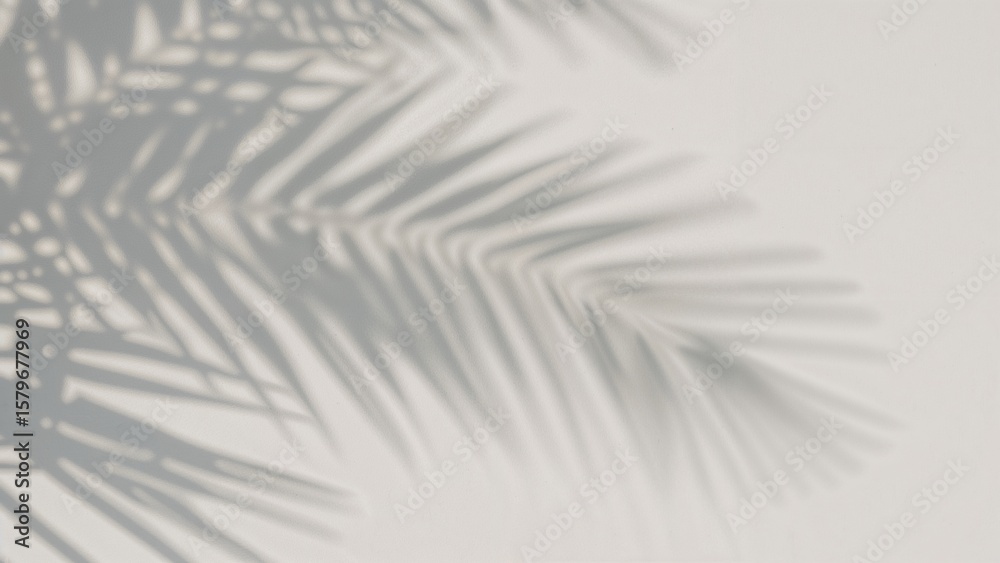 Fototapeta premium Palm Shadow Serenity Minimalist Tropical Plant on Neutral Backdrop for Artistic Wall Decor
