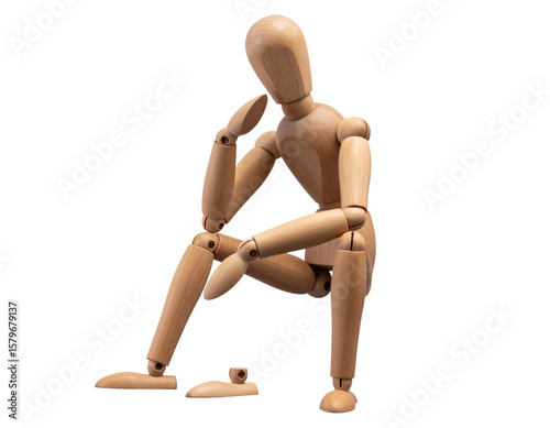 Artist Mannequin in Thinking Pose with Hand on Chin, isolated