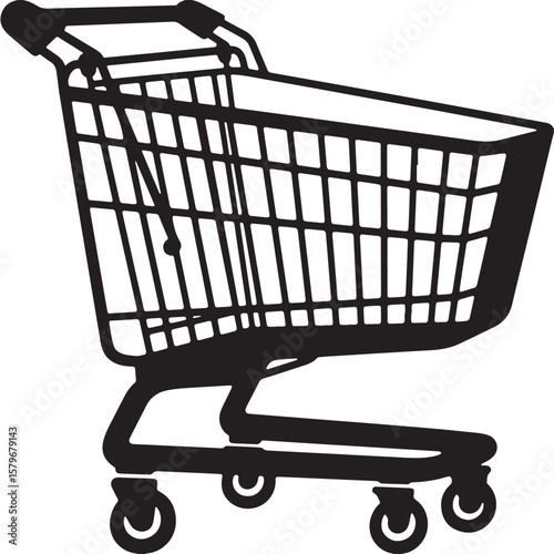 Black and White Shopping Cart Illustration Simple Grocery Cart Silhouette Empty Basket Retail Icon