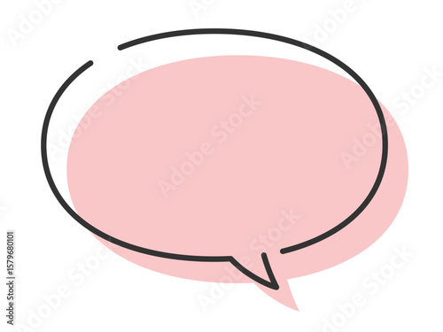 線に抜け感のあるオシャレ吹き出しシンプル影つき_楕円_ベクターイラスト