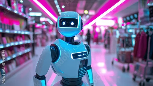 Wallpaper Mural Futuristic Robot Patrols Store with Tech Feel Torontodigital.ca