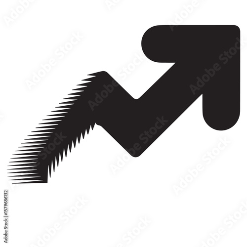 A black and white graphic of an upward trending arrow, symbolizing growth, progress, and positive movement