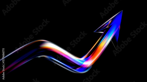 bar graph arrow pointing up business success concept, 3d iridescent