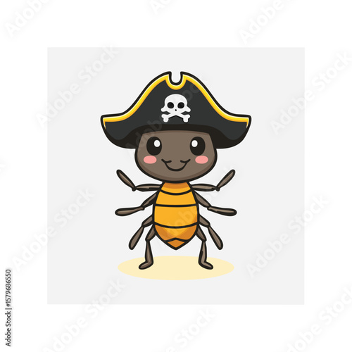simple Logo Cute Ant with Pirate Hat