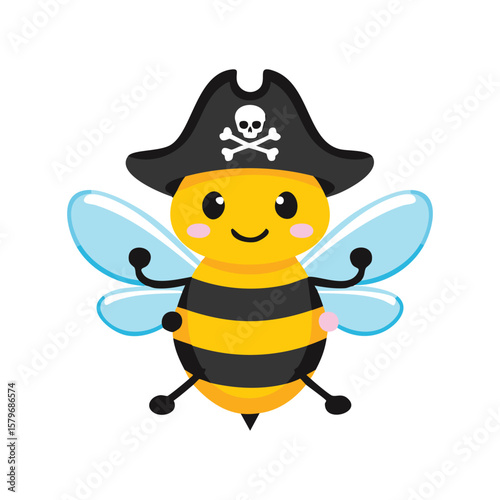 simple Logo Cute Bee with Pirate Hat