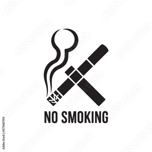 A clear no smoking symbol with a cigarette crossed out and smoke, indicating a prohibition against smoking