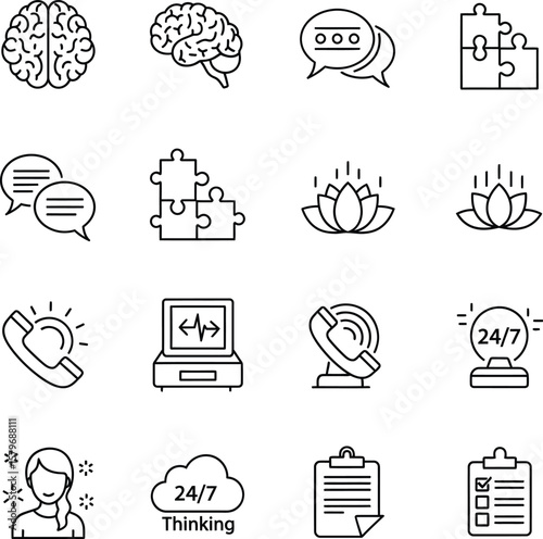 Mindfulness, Problem Solving, and Business Concepts Outline Icons Collection.