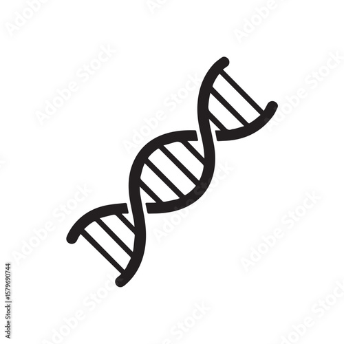 Stylized black silhouette of a dna double helix structure, symbolizing science and genetics, isolated on white
