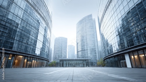 Modern Cityscape Plaza With Skyscrapers