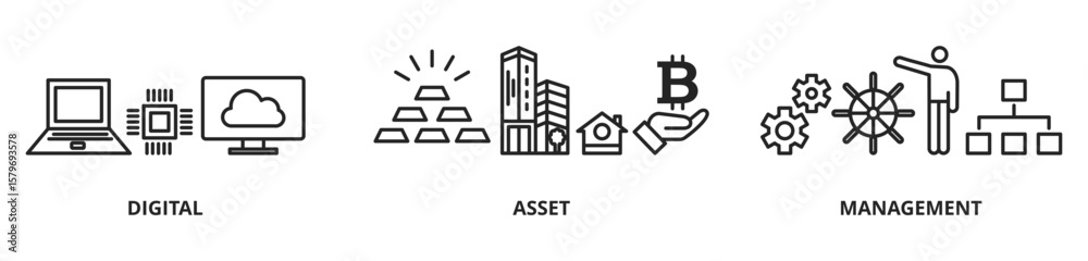 Naklejka premium Banner Digital Assets Business Management System Vector Illustration Concept