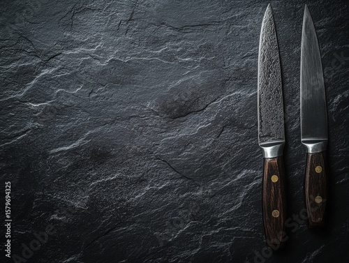 Vintage Knives On Dark Stone Background