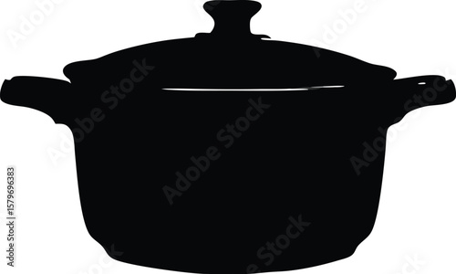Cooking Pot Silhouette, Black Casserole Dish Vector with Lid and Handles for Kitchen Designs