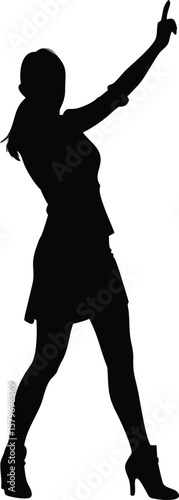 Confident Woman Silhouette in Empowering Pose Pointing Upward, Vector Illustration
