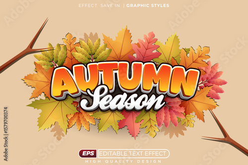 Editable 3d vector text effect autumn season for poster design