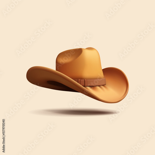 Cowboy hat, 3D. Texas men's headdress. Template for design concepts, branding. Vector illustration.