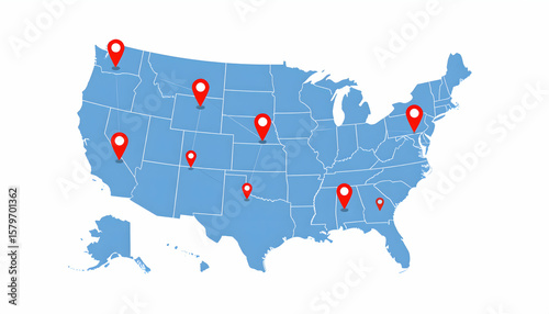 United States Map with Location Markers